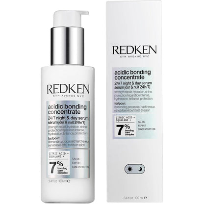 Redken Acidic Bonding Concentrate 24/7 Night and Day Serum front view bottle for bond repair.