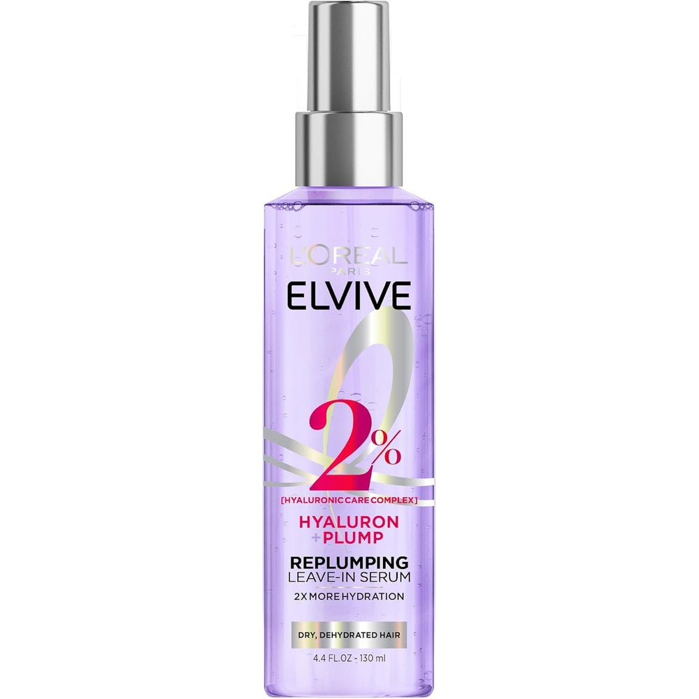 L'Oreal Paris Elvive Hyaluron Plump Moisture Plump Hair Serum front view showing bottle packaging.