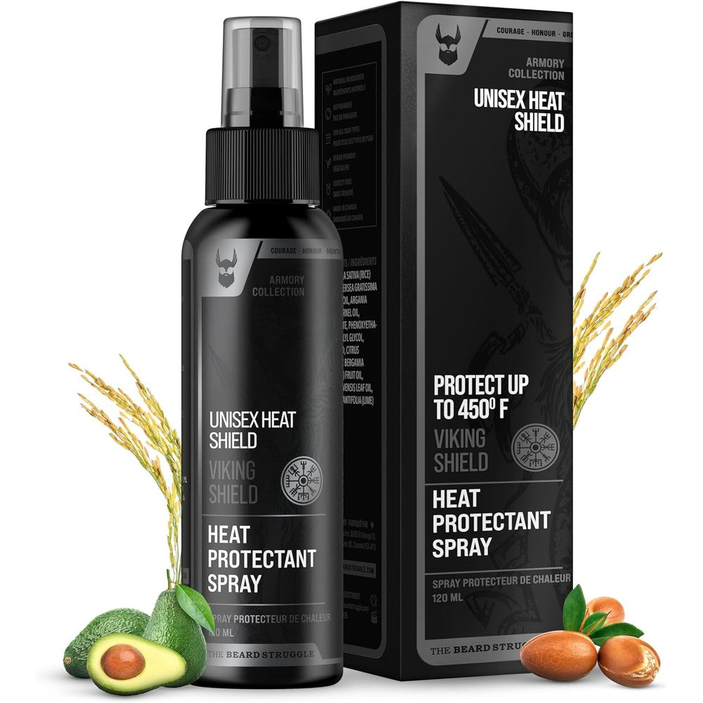 The Beard Struggle Viking Shield Heat Protectant Spray bottle front view