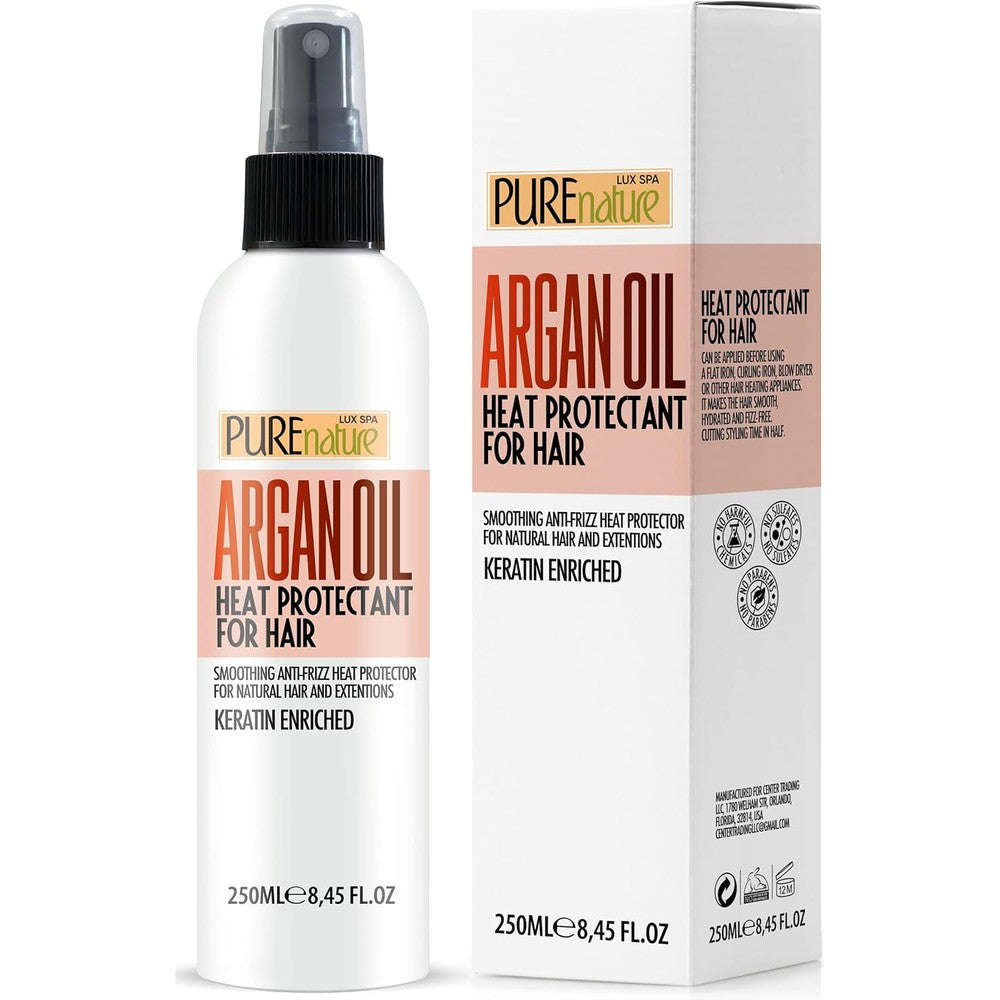 Pure Nature Lux Spa Moroccan Argan Oil Heat Protectant Spray bottle front view