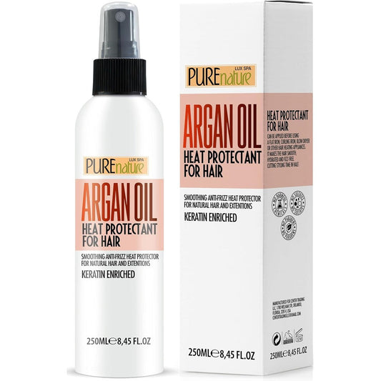 Pure Nature Lux Spa Moroccan Argan Oil Heat Protectant Spray bottle front view