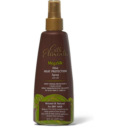 Silk Elements Megasilk Olive Heat Protection Spray front bottle view for thermal protection