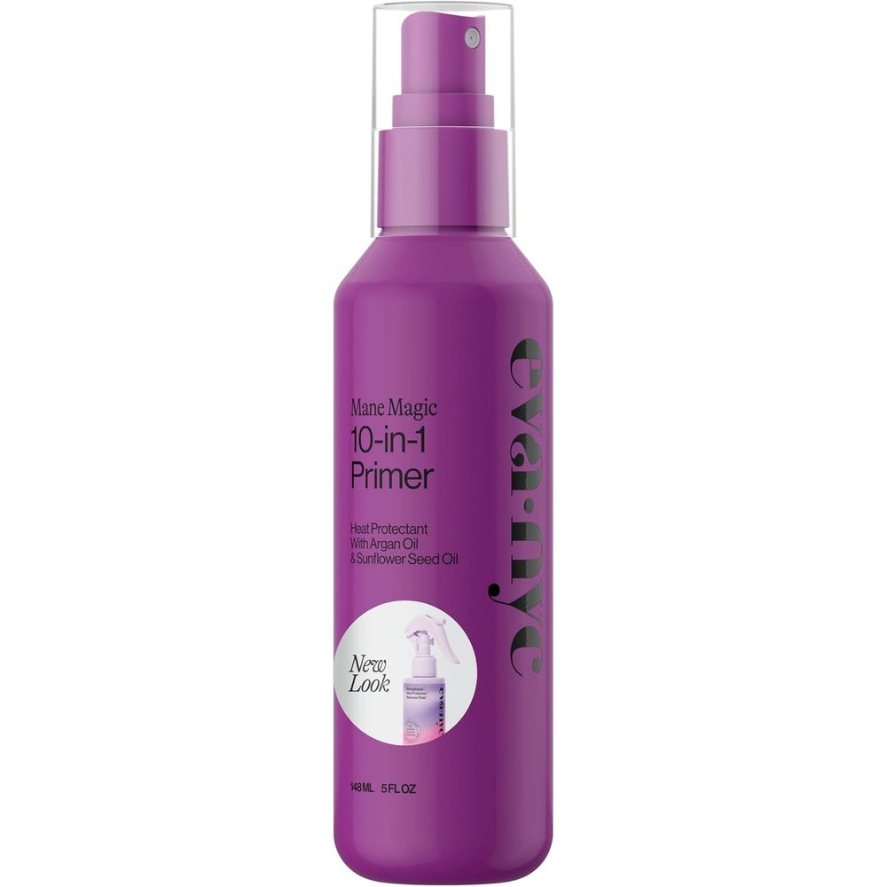 Eva NYC Mane Magic 10 In 1 Heat Protectant Spray front view purple bottle
