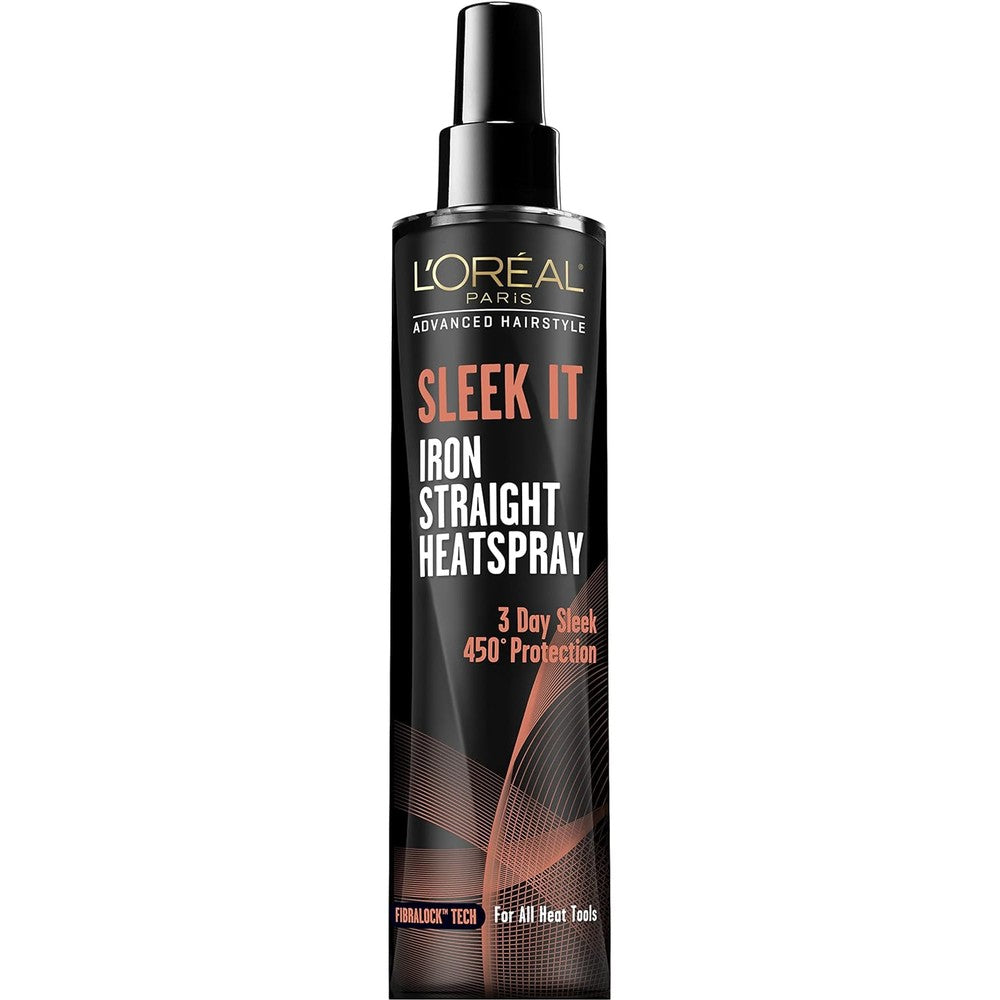 L'Oreal Paris Advanced Hairstyle Sleek It Iron Straight Heat Spray bottle front view