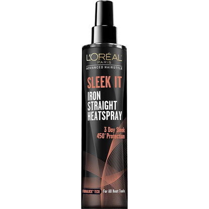 L'Oreal Paris Advanced Hairstyle Sleek It Iron Straight Heat Spray bottle front view