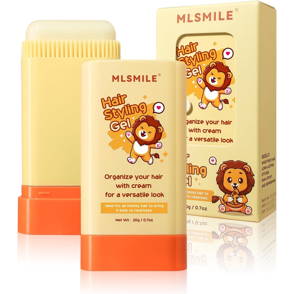 MLSMILE Hair Wax Stick for baby styling front view showing the cute yellow lion container