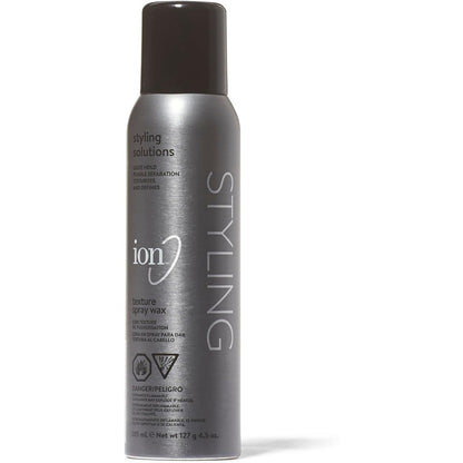 Ion Texturizing Spray Wax gray metallic bottle front view for lightweight salon styling.
