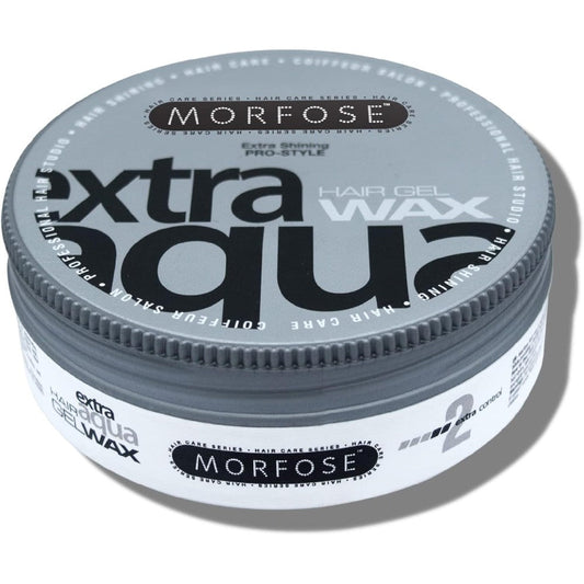 Morfose Extra Aqua Hair Gel Wax 175ml front view container for professional styling.