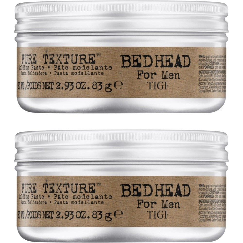 TIGI Bed Head for Men Pure Texture Hair Molding Paste front view twin pack cream styling paste