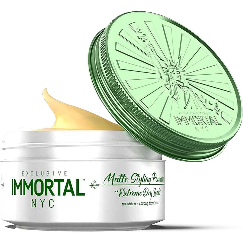 Immortal NYC Matte Styling Extreme Dry Look Pomade 150ml green container front view