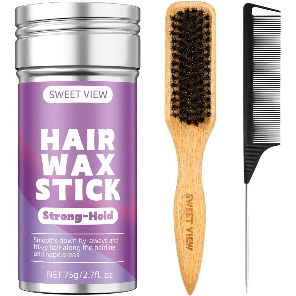 Goiple boar bristle brush and hair wax stick set front view
