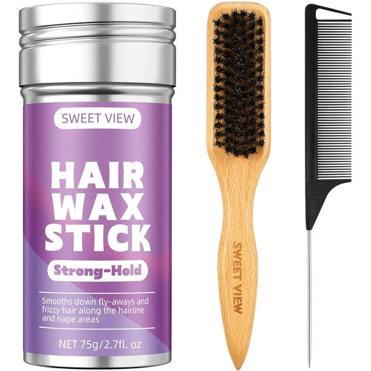 Goiple boar bristle brush and hair wax stick set front view