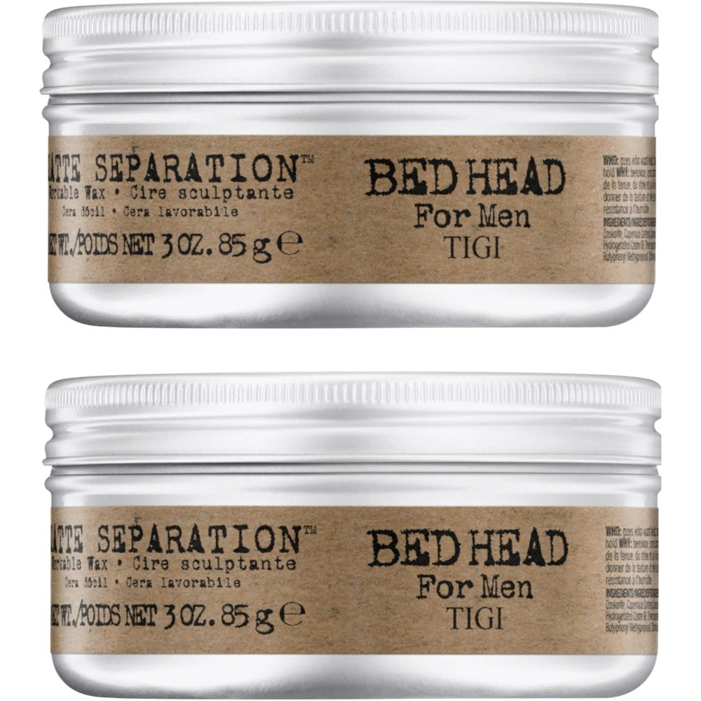 TIGI Bed Head For Men Matte Separation Workable Wax twin pack front view showing the silver tins.