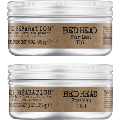 TIGI Bed Head For Men Matte Separation Workable Wax twin pack front view showing the silver tins.