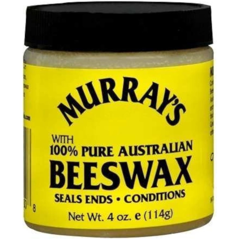 Murray's 100 Percent Pure Australian Beeswax 4 Ounce jar front view showing authentic packaging for hair styling.