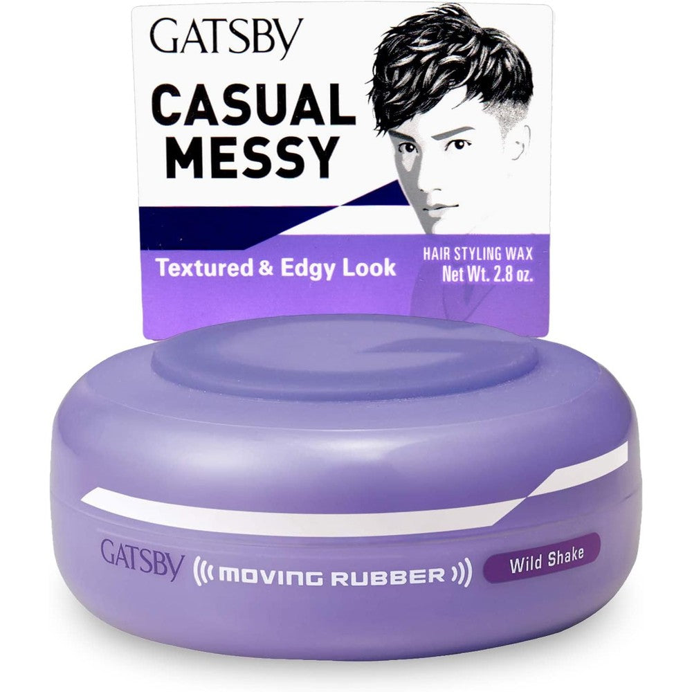 Gatsby Moving Rubber Wild Shake hair wax purple tub front view