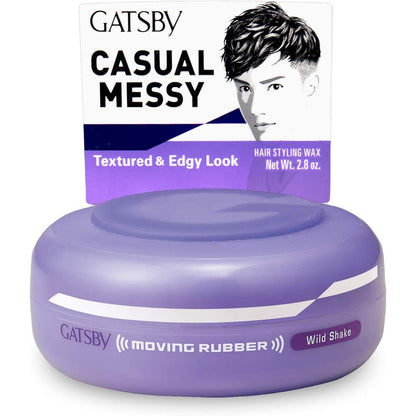 Gatsby Moving Rubber Wild Shake hair wax purple tub front view