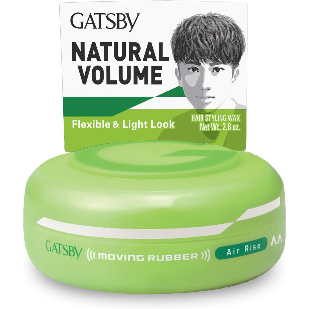 Gatsby Moving Rubber Air Rise Hair Wax front view green tub