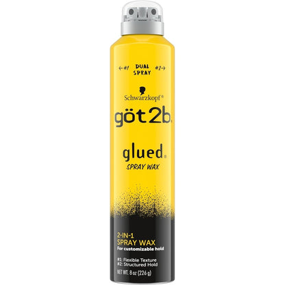 Got2b Glued Spray Wax eight ounce bottle front view highlighting the dual spray nozzle text