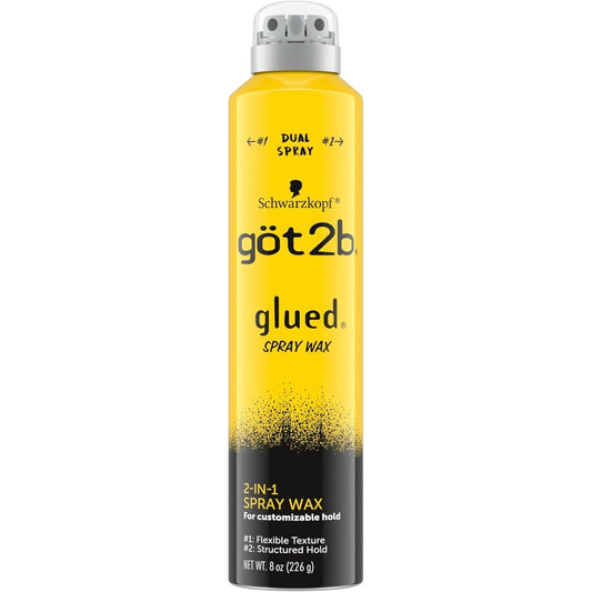 Got2b Glued Spray Wax eight ounce bottle front view highlighting the dual spray nozzle text