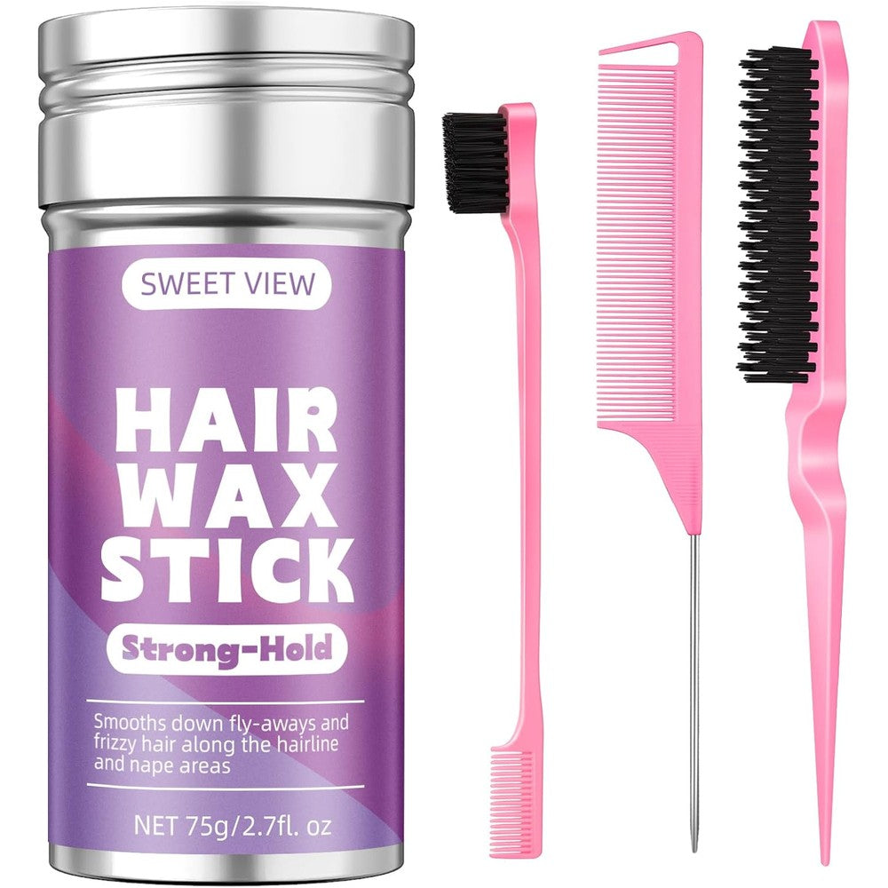 Sweet View hair wax stick and slick back brush front view for frizz control styling
