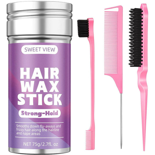 Sweet View hair wax stick and slick back brush front view for frizz control styling
