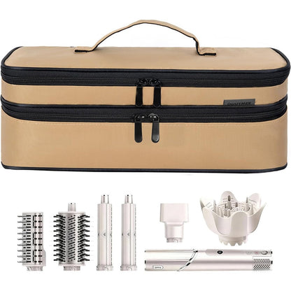 OUUTMEE double layer travel carrying case front view showing champagne black premium nylon exterior finish