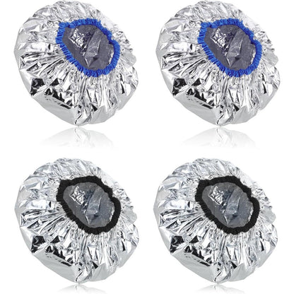 Asofelk aluminum foil heat cap 4 pack front view showing the shiny silver reflective thermal material for home hair care.