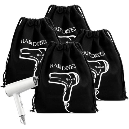 Terdey hair dryer storage bags front view showing the black flannel material and drawstring closure.