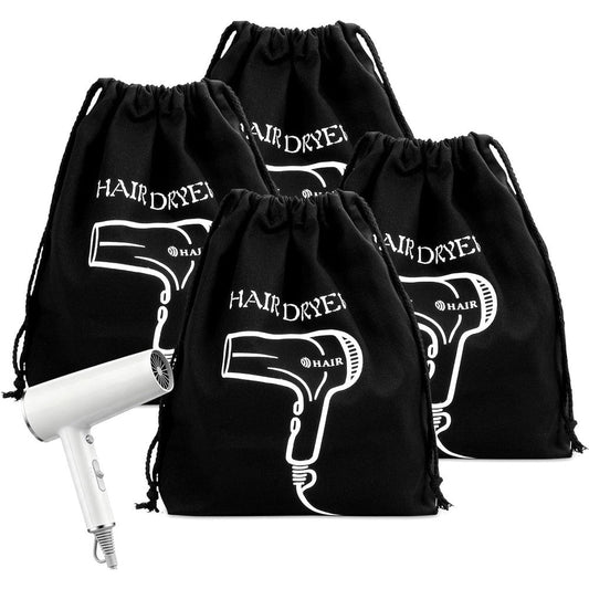 Terdey hair dryer storage bags front view showing the black flannel material and drawstring closure.