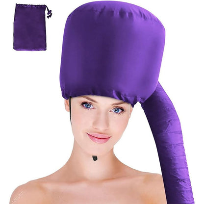 Frclona hair dryer bonnet attachment in purple showing the full front view of the soft hood cap.