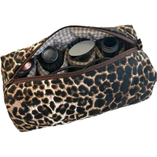 KCWVSIE leopard print hair tools case front view featuring quilted texture
