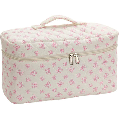 LEFOR-Z padded travel case front view showing pink bow pattern and top carrying handle for hair tools