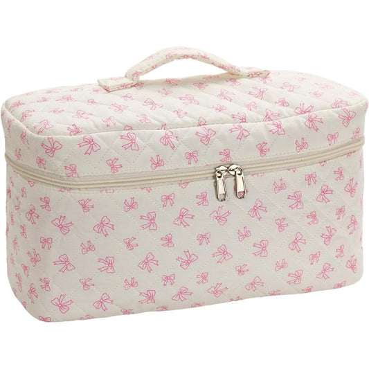 LEFOR-Z padded travel case front view showing pink bow pattern and top carrying handle for hair tools