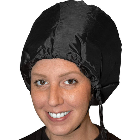 S&T INC. Bonnet Hood Hair Dryer Attachment front view showing the black soft hood and long flexible hose
