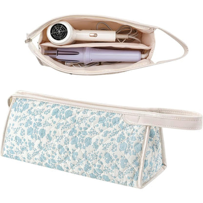 RSRSLEII large quilted hair tools travel bag blue flower front view showing aesthetic floral pattern