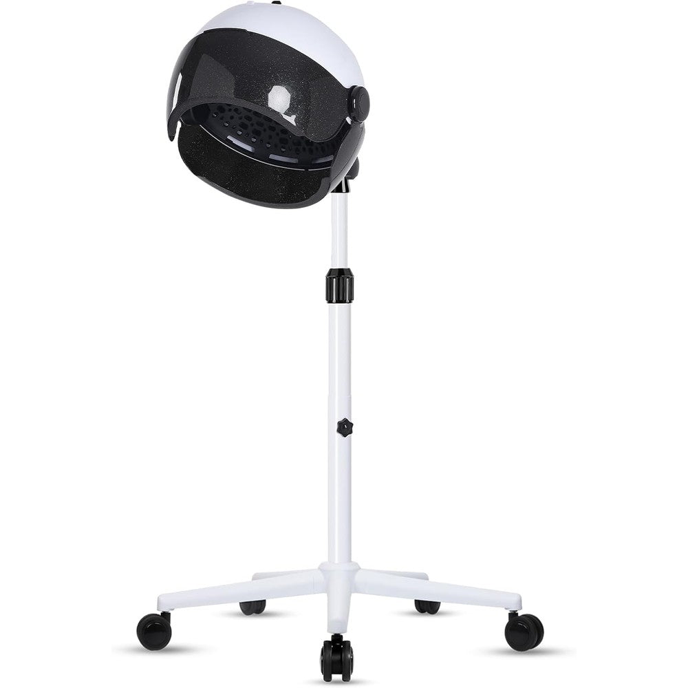 Findabetter Professional Hooded Hair Dryer front view showing the white tilting bonnet and rolling base wheels.