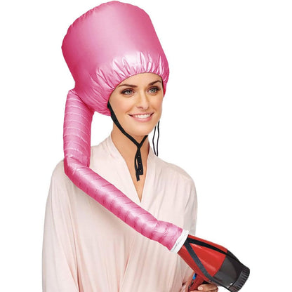 Beautyours safety portable hair dryer bonnet attachment front view in deep pink color