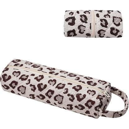 RSRSLEII quilted hair tools travel bag in leopard print front view styling organizer