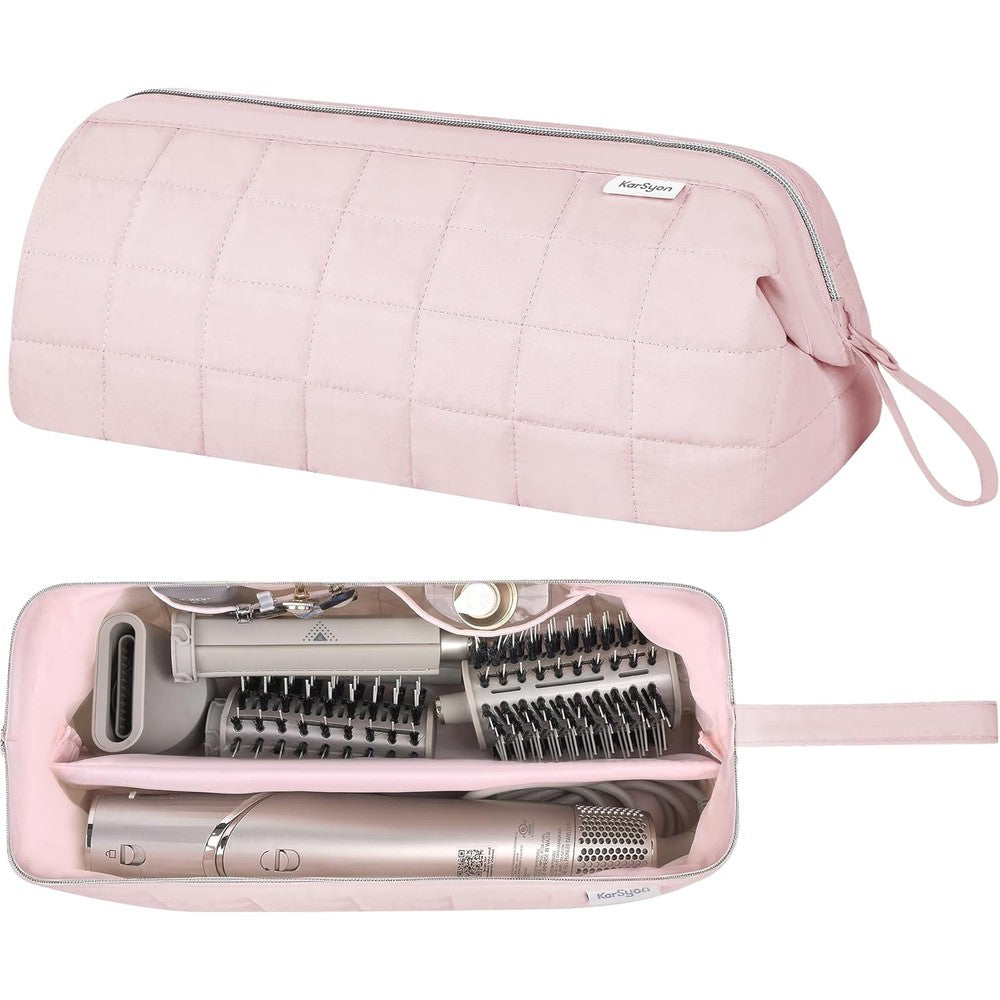 KarSyon hair tools travel bag organizer front view in pink color