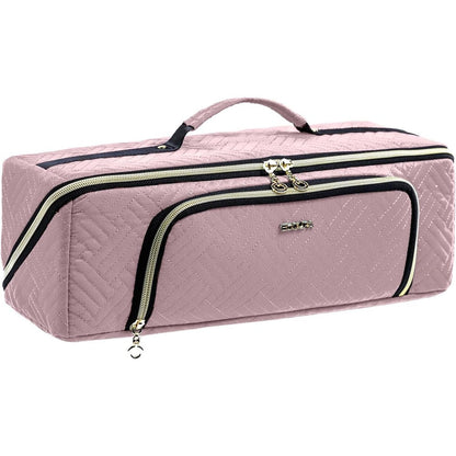 ELCUPA large hair tools travel bag front view in pink chevron quilted pattern