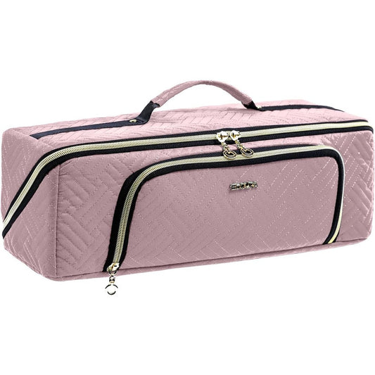 ELCUPA large hair tools travel bag front view in pink chevron quilted pattern