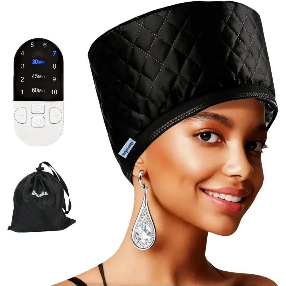 SAMMOO hair steamer for natural hair home use front view showing the premium black quilted exterior and electronic digital controller.