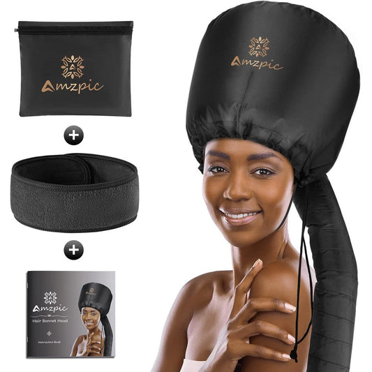 Amzpic bonnet hood hair dryer attachment front view in black color