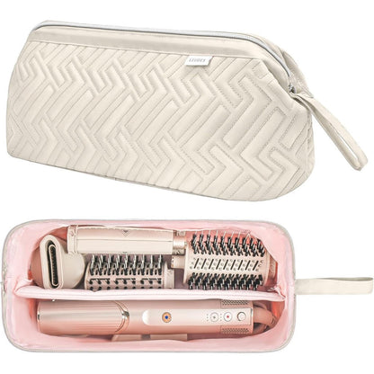 Leudes hair tools travel bag in beige front view showing quilted pattern