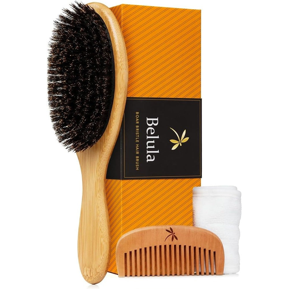 Belula 100 Percent Boar Bristle Hair Brush Set with wooden comb