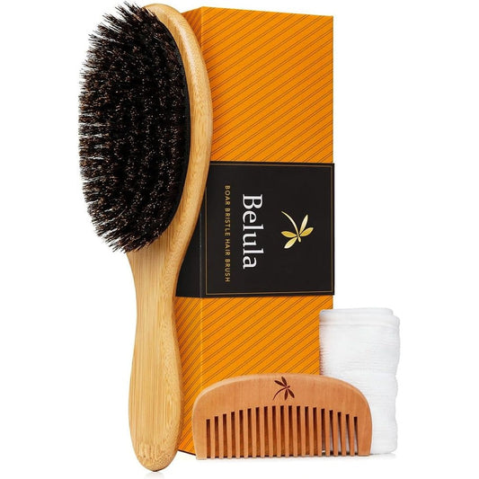 Belula 100 Percent Boar Bristle Hair Brush Set with wooden comb