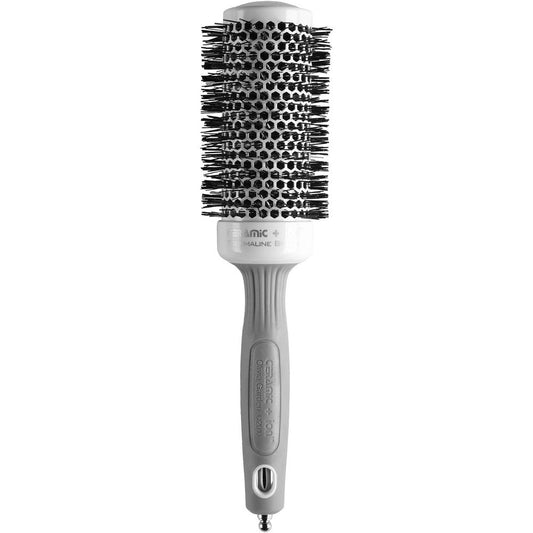 Olivia Garden Ceramic Plus Ion Thermal Round Hair Brush front view showing white barrel and comfort grip handle.