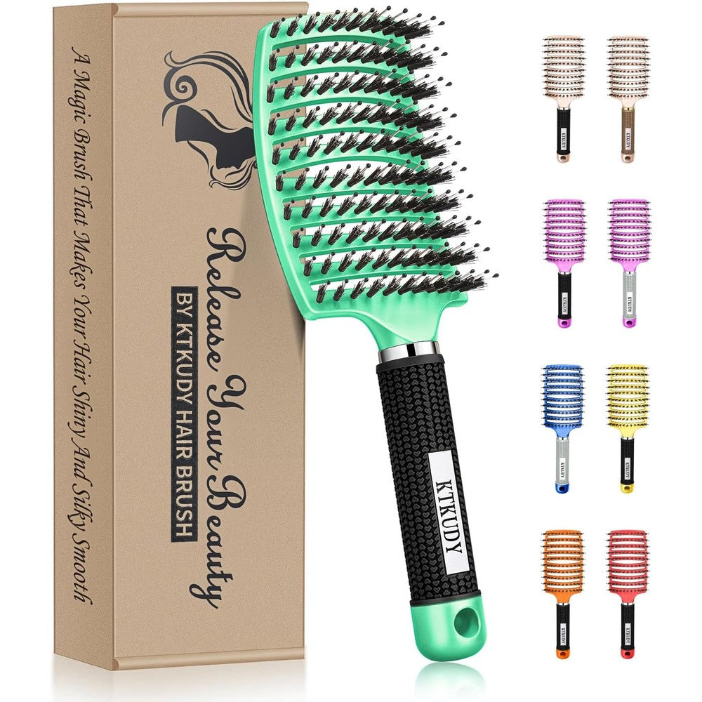 Ktkudy detangling brush light green front view with boar bristles