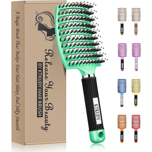 Ktkudy detangling brush light green front view with boar bristles